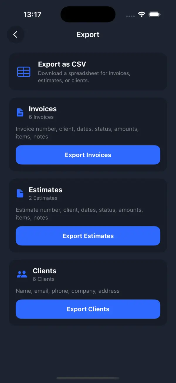 Export data