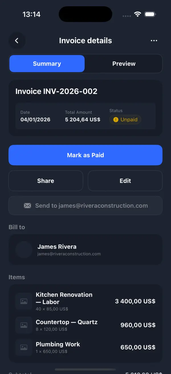 Invoice details